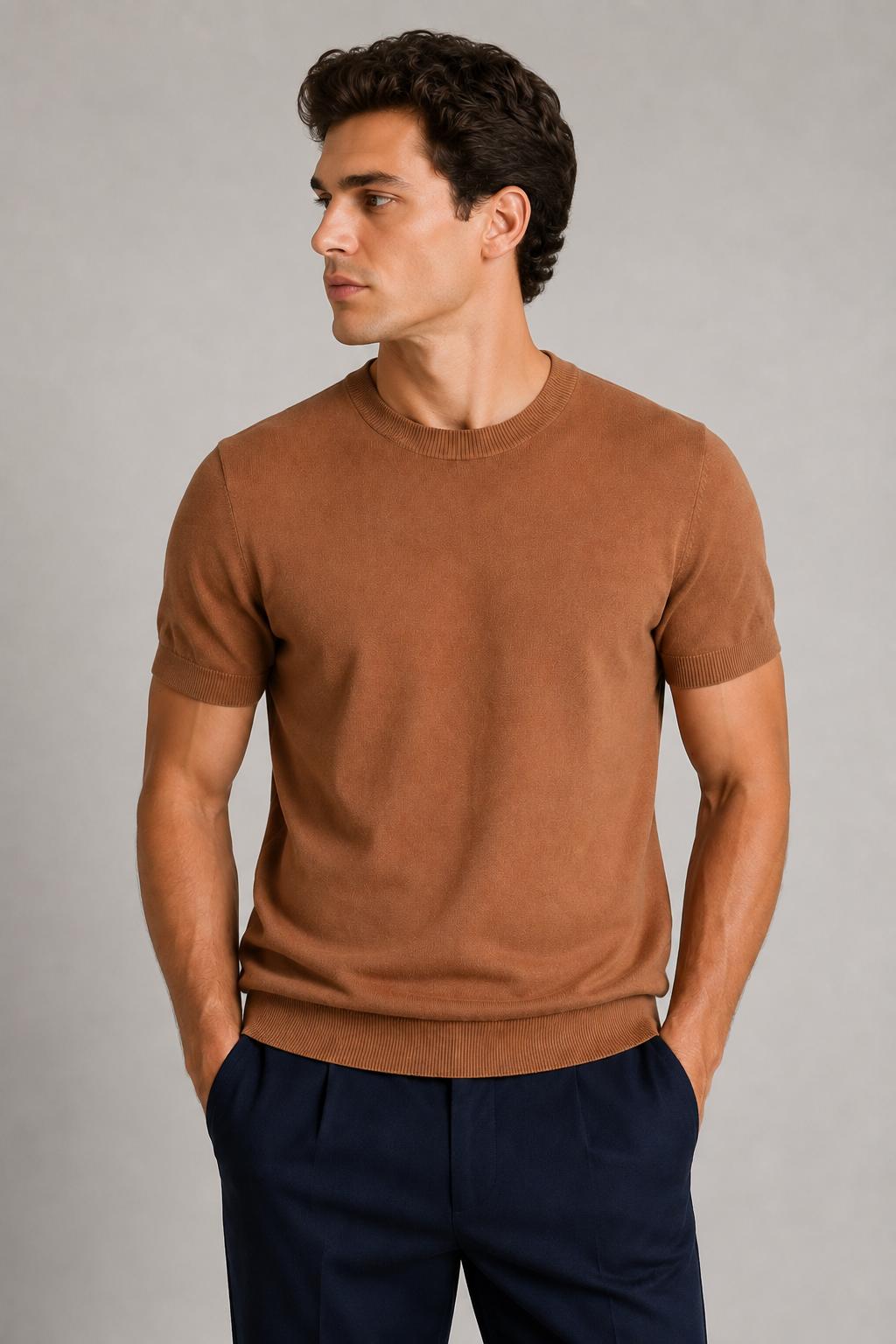 Playeras Para Hombre de Punto Cuello Redondo A61451 Cocoa