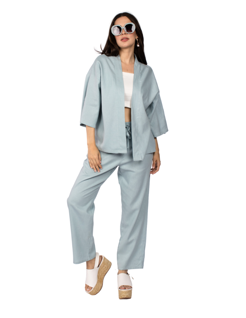 Kimonos Para Mujer Lino Estilo Japones T51101 Aqua