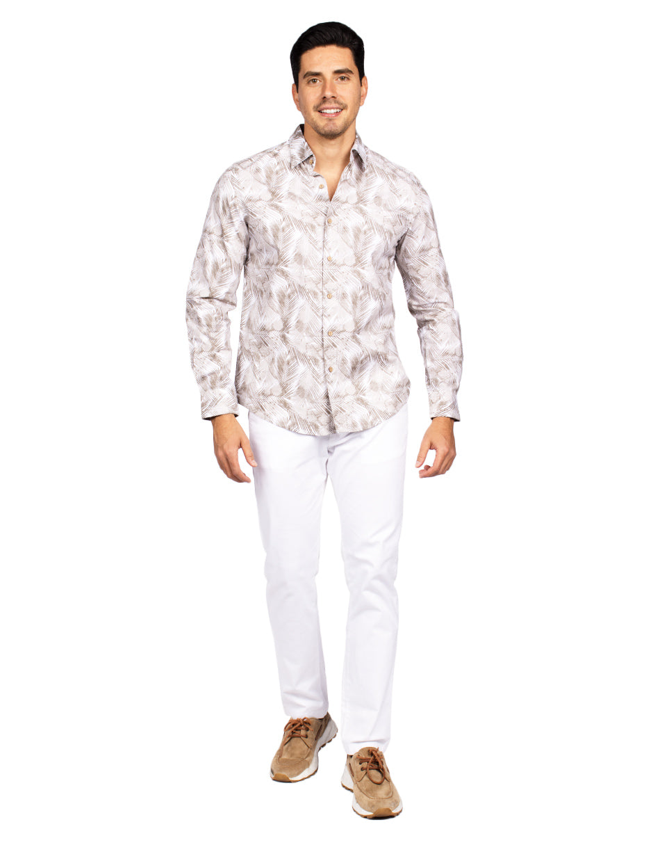 Camisas Para Hombre Estampada Tipo Lino B51327 Kaki