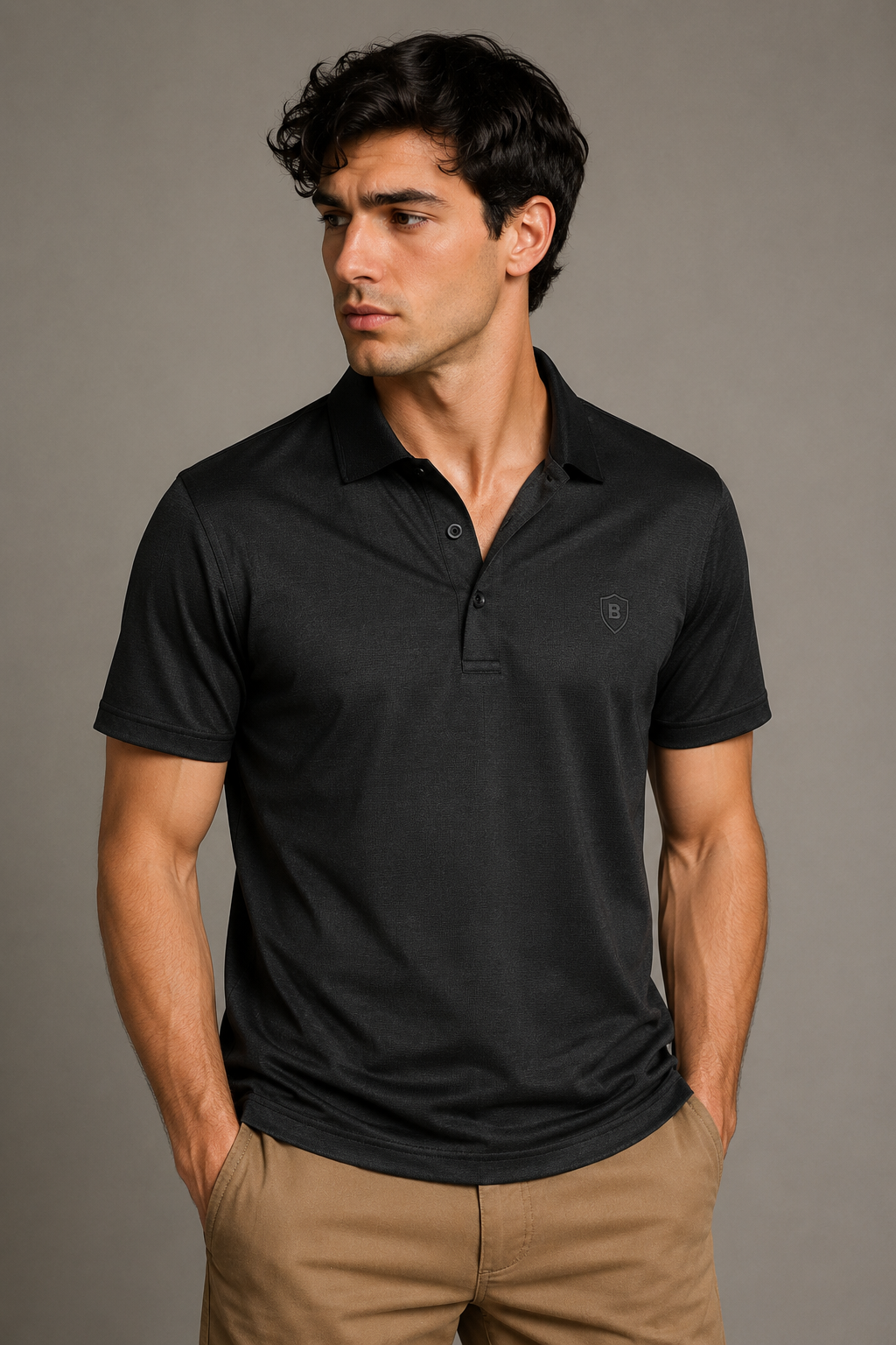Playeras Polo Para Hombre Spandex Con Textura A55402 Negro