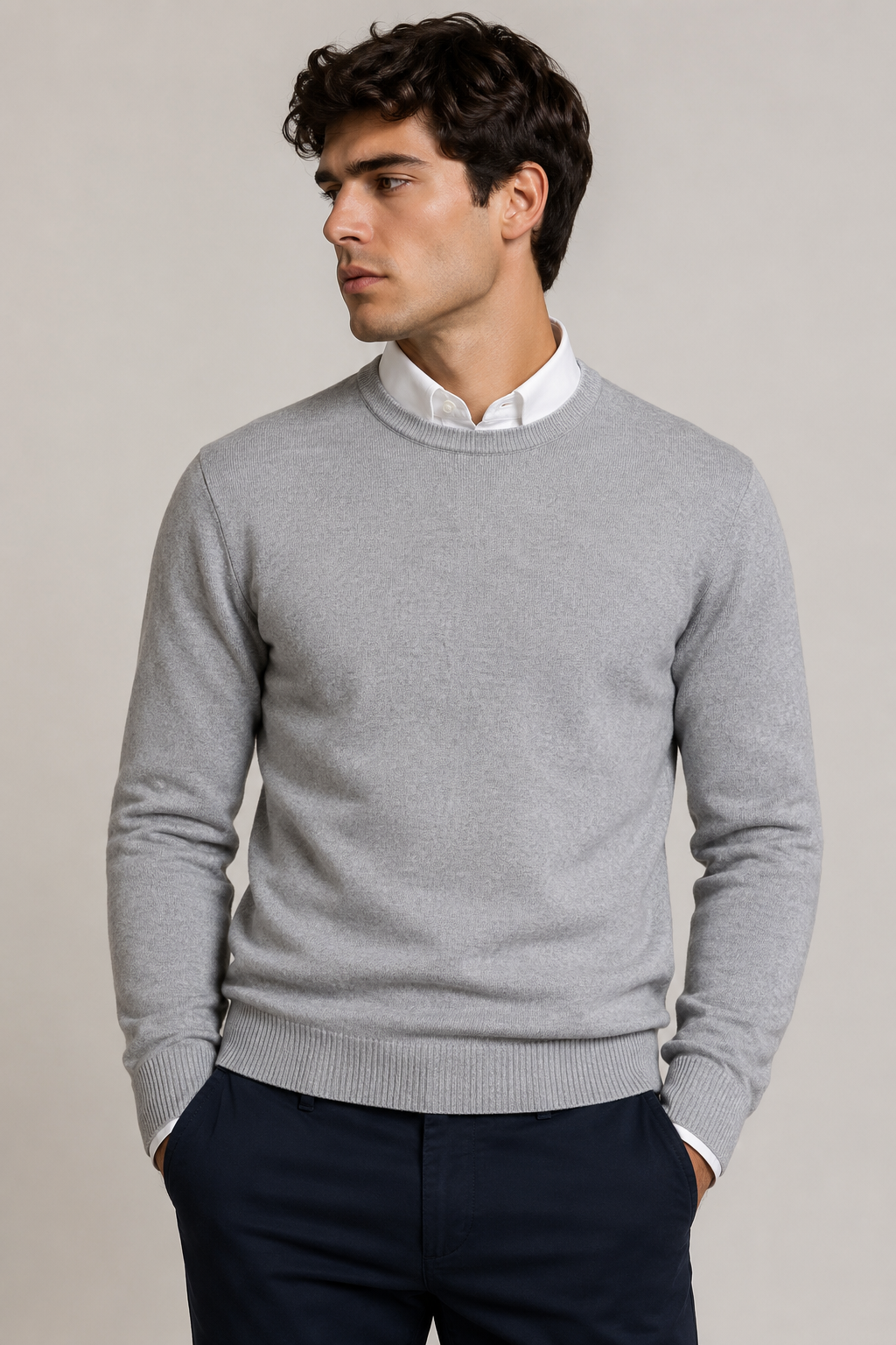 Suéteres Para Hombre Básico de Punto Fino E65301 Gris