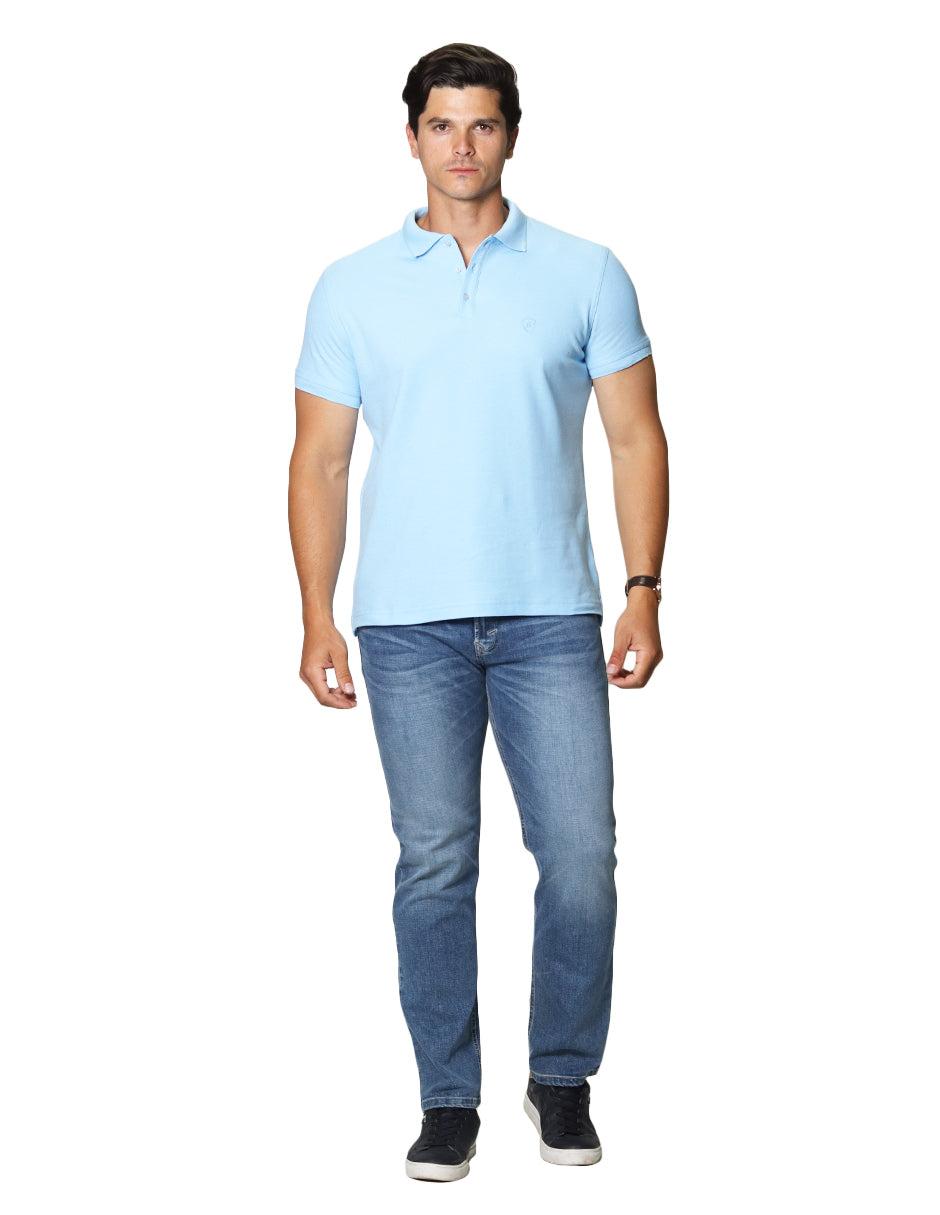 Playeras Polo Para Hombre De Manga Corta Lisa Basica Con Logo Bordado Slim Fit APOLOB Cielo