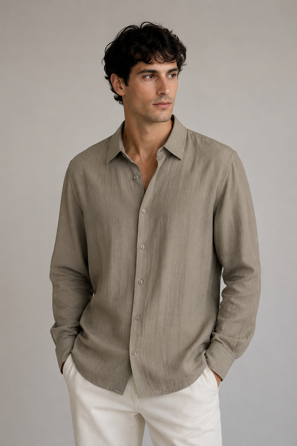 Camisas Para Hombre Manga Larga Ligera Planchado Facil B55407 Kaki
