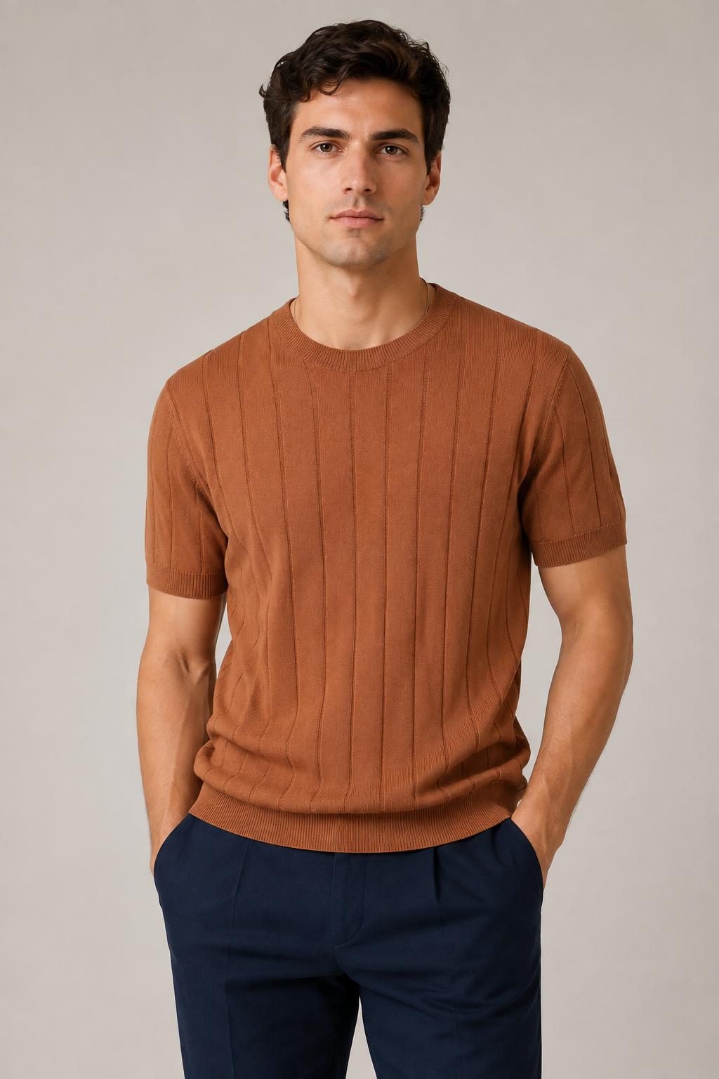 Playeras Para Hombre de Punto Tejida Acanalada A61452 Cocoa