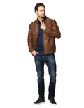 Chamarras Para Hombre Cazadora de Piel Sintetica D45321 Camel