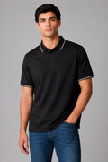 Playeras Polo Para Hombre Microperforada Super Stretch Cuello Contrastante A65408 Negro