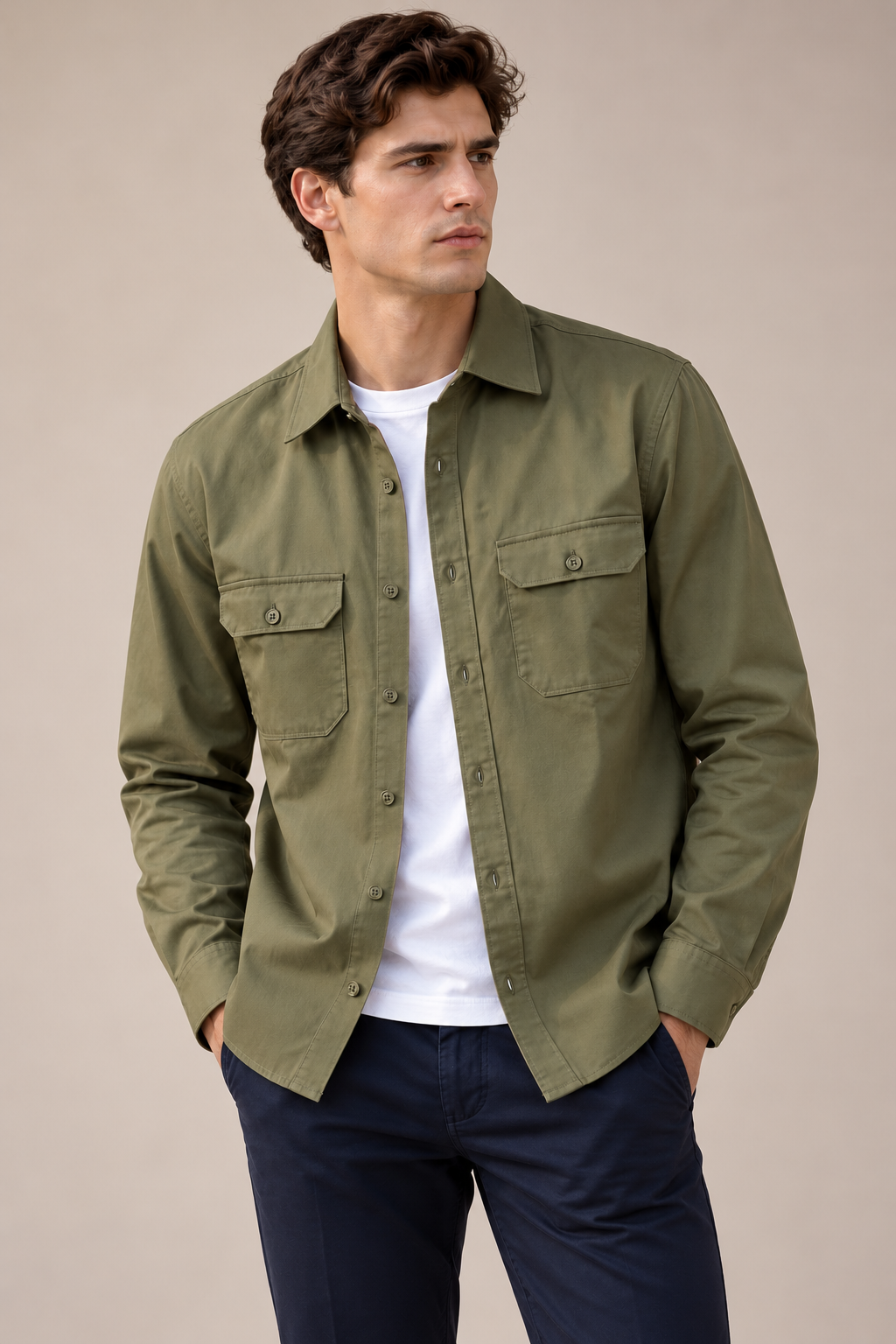 Sobrecamisas Para Hombre Chaqueta Ligera Amplia B65412 Olivo