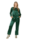 Blusas Para Mujer Bobois Moda Casuales Satinada Oversize Lisa Con Cordon De Manga Larga Cuello Redondo Basica N33133 Verde