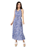 Vestidos Para Mujer Largo Basico De Titantes Con Escote De Estampado Paisley S41121 Azul