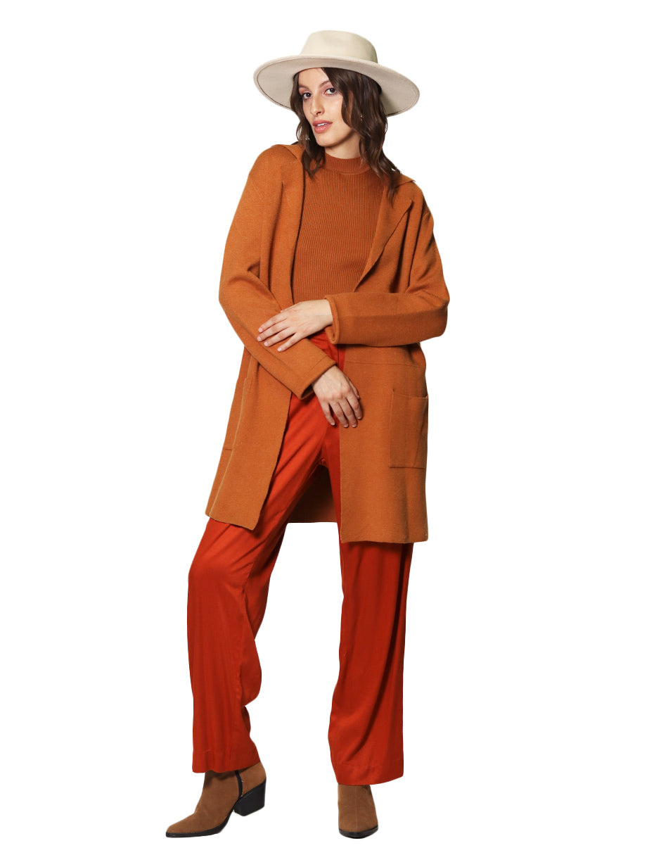 Sueteres Para Mujer Largo Abierto Tipo Gabardina O43205 Ocre