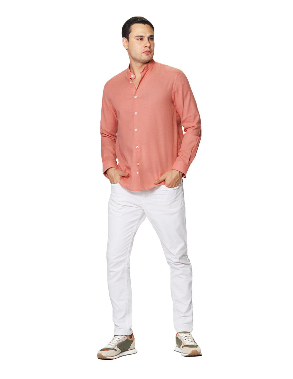 Camisas Para Hombre Tipo Lino De Manga Larga Cuello Mao Regular Fit BLINLO Coral