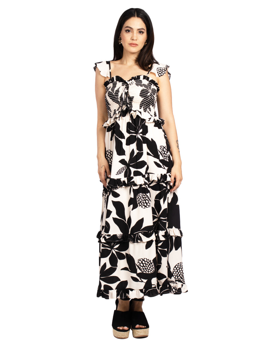 Vestidos Para Mujer Largo Con Olanes S51106 Negro