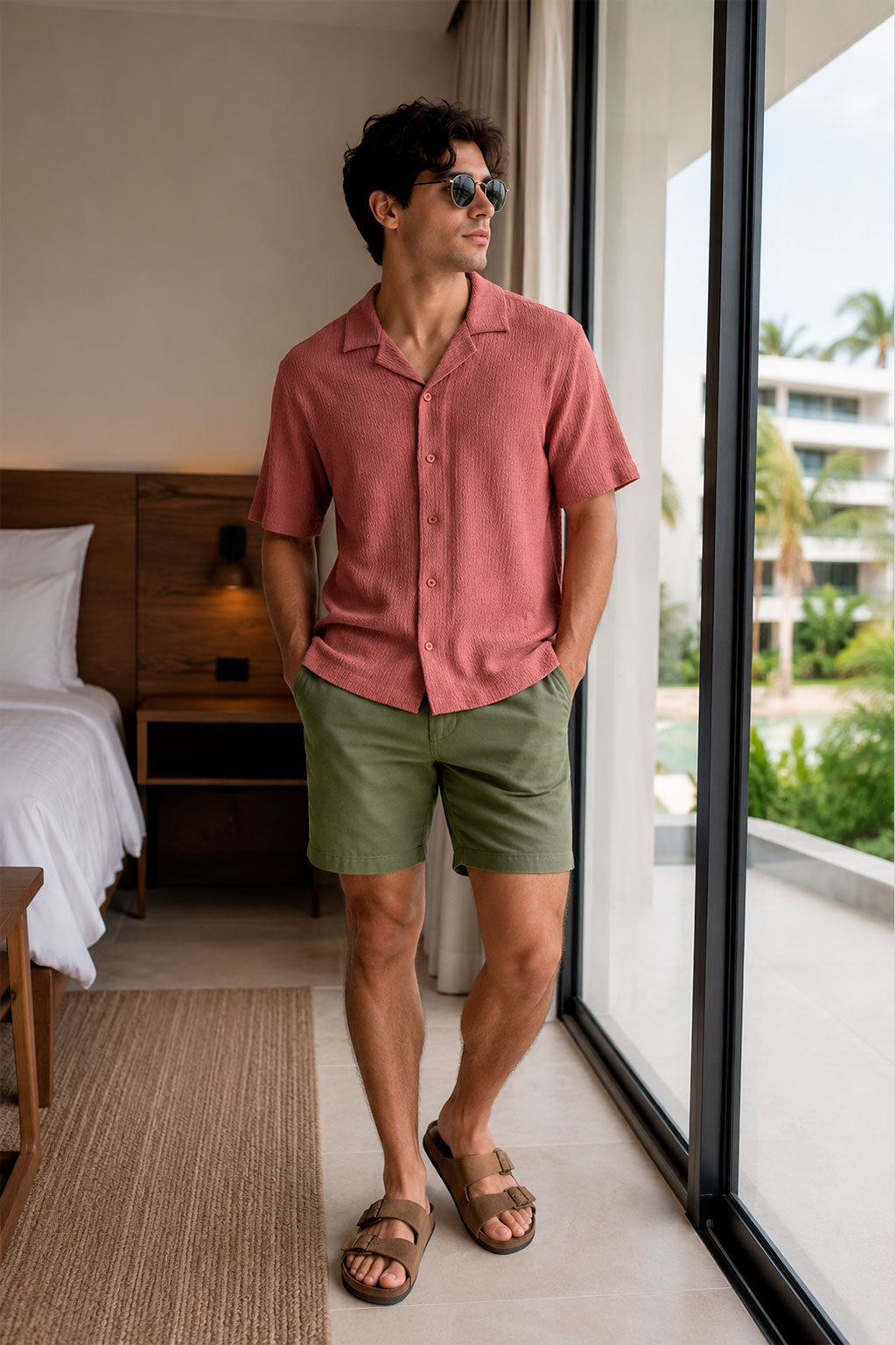 Bermudas Para Hombre Lino Ligero Para Verano G61453 Olivo