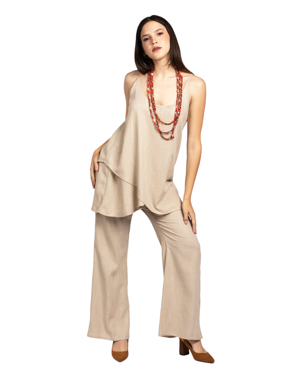 Pantalones Para Mujer Tipo Lino Wide Leg W51116 Arena