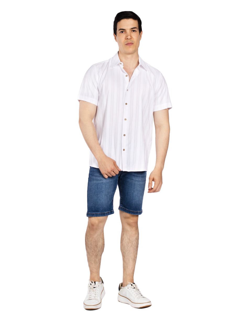 Camisas Para Hombre Jacquard Dobie B51354 Blanco
