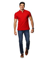 Playeras Polo Para Hombre De Manga Corta Lisa Basica Con Logo Bordado Cuello Mao Slim Fit APCMAB Rojo