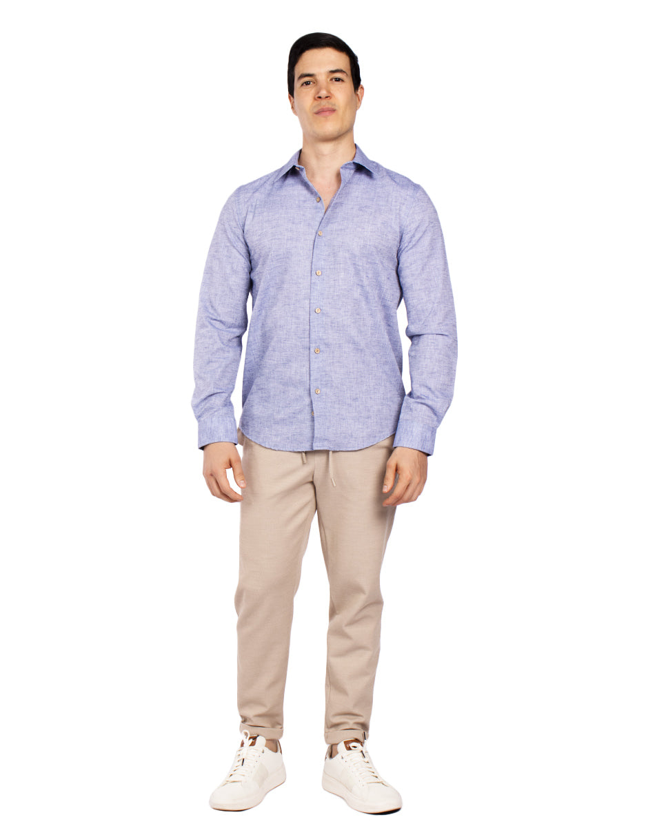Camisas Para Hombre Tipo Lino Regular Fit B51321 Azul