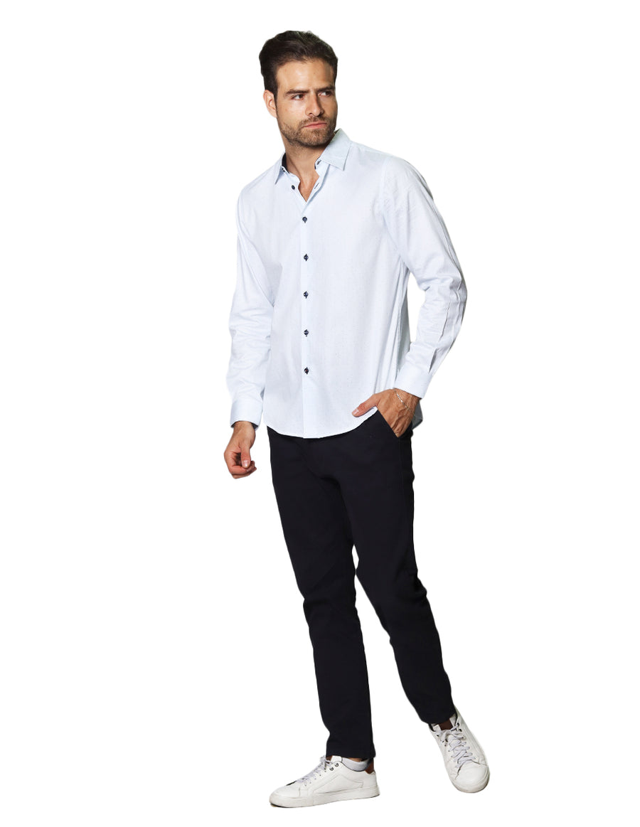 Camisas Para Hombre Bobois Moda Casuales De Manga Larga Con Estampado De Puntos Slim Fit B35304 1