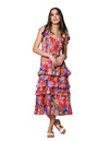 Vestidos Para Mujer Bobois Moda Casuales Midi Largo Estampado Floral Tropical Primavera Verano S31137 Rojo