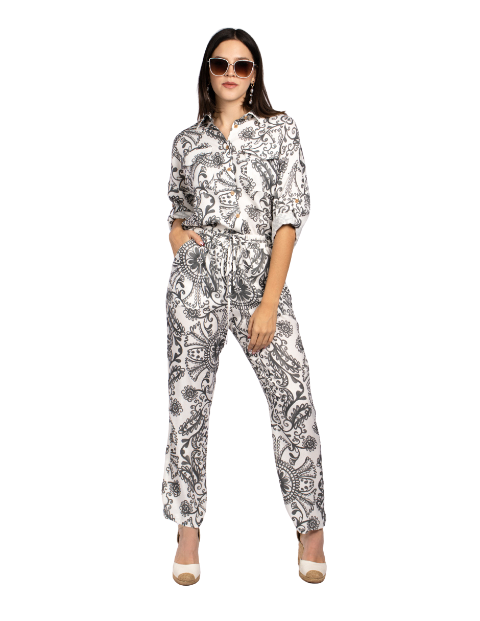 Pantalones Para Mujer Floreados Con Cinto W51127 Unico