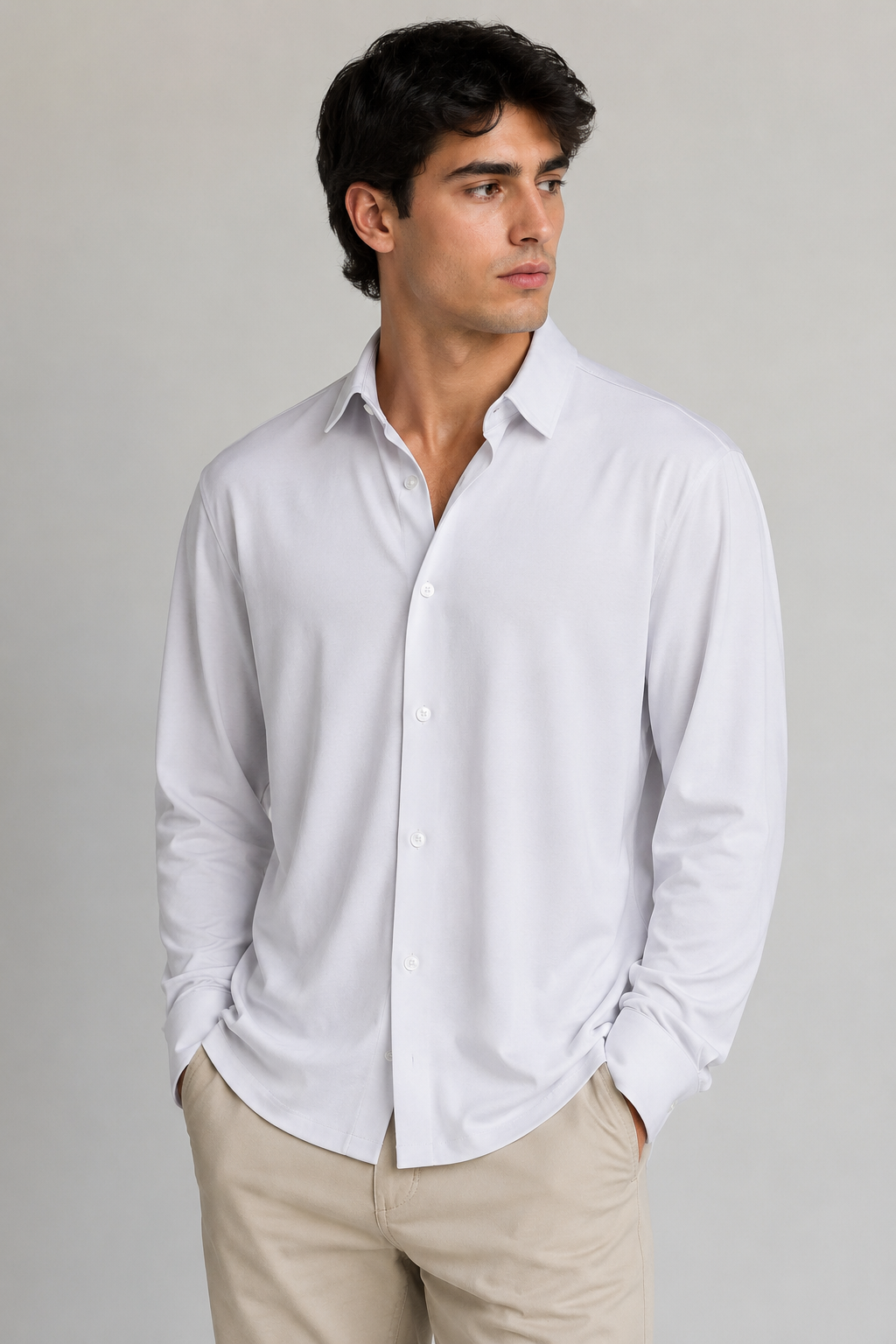 Camisas Para Hombre Jersey Super Stretch De Punto Non Iron B55402 Blanco