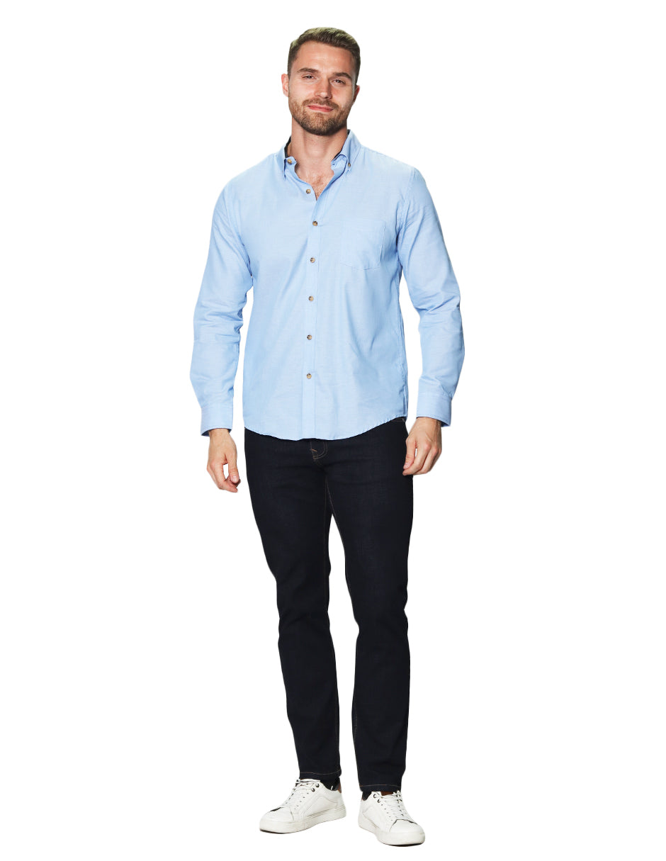 Camisas Para Hombre Manga Larga Lisa B45101 Cielo