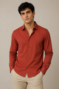 Camisas Para Hombre Super Stretch Con Textura Non Iron B55403 Teja