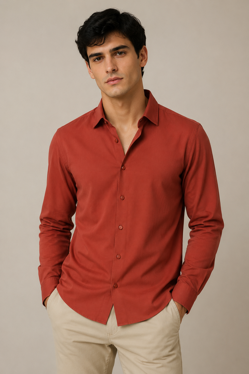 Camisas Para Hombre Super Stretch Con Textura Non Iron B55403 Teja