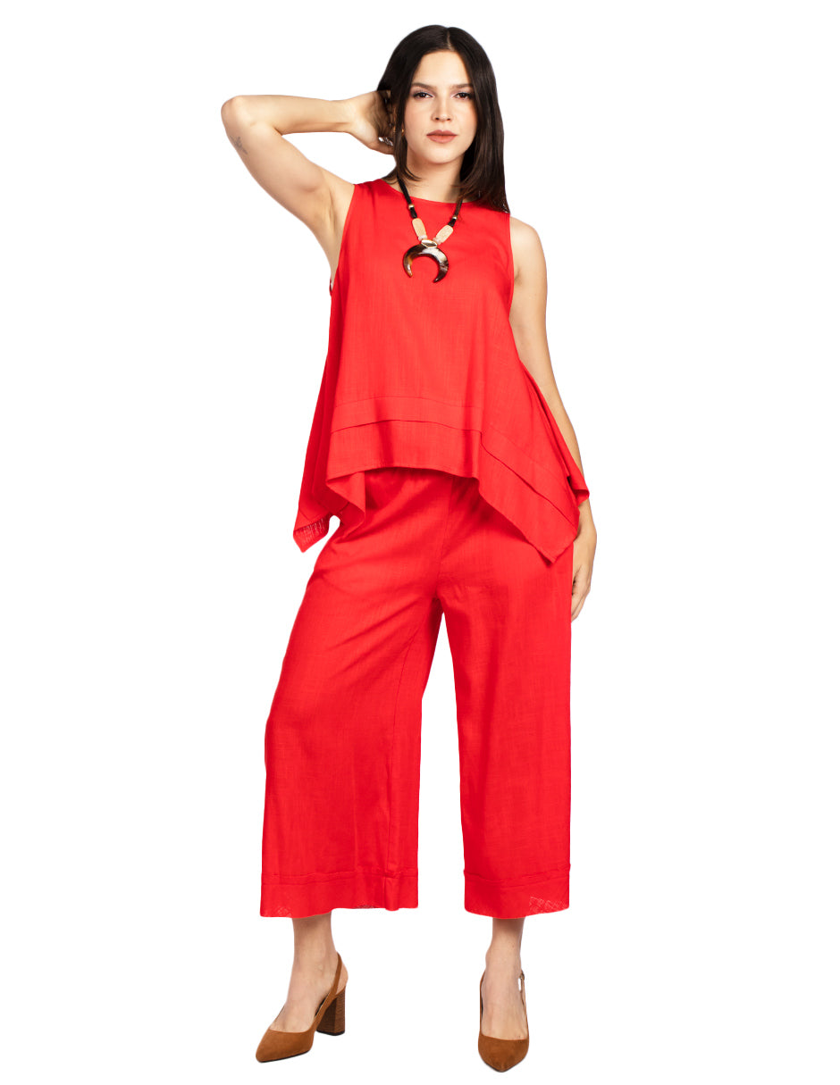 Blusas Para Mujer Bluson Tipo Lino Con Olanes N51146 Rojo