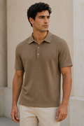 Playeras Polo Para Hombre Premium Con Textura A55405 Camel