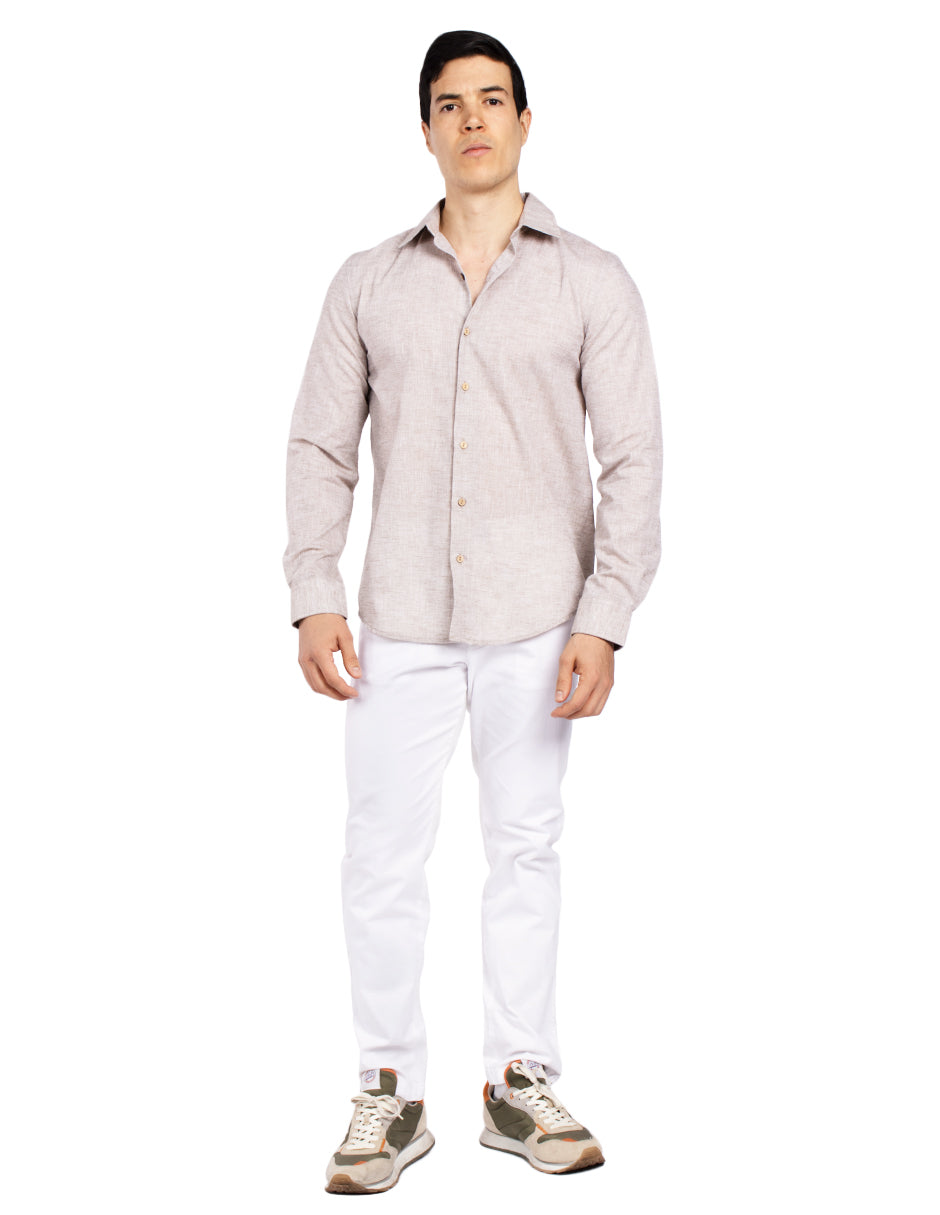 Camisas Para Hombre Tipo Lino Regular Fit B51321 Kaki
