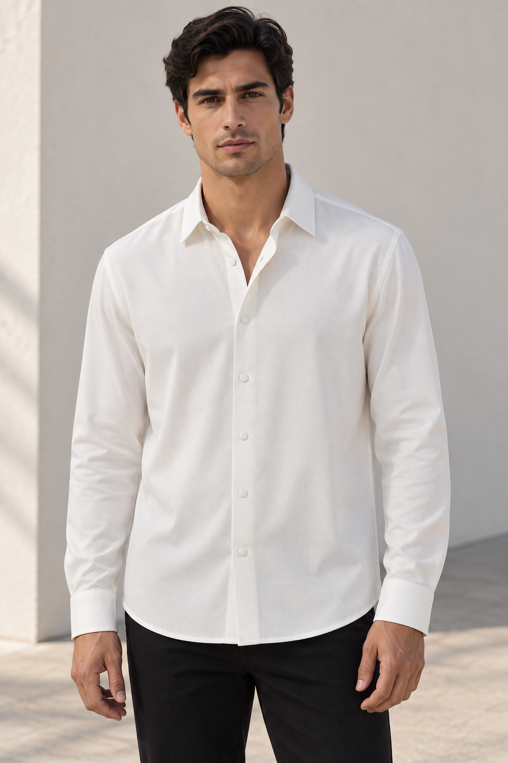 Camisas Para Hombre Super Stretch Jacquard Sin Arrugas B55404 Blanco