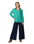 Blusas Para Mujer Bobois Moda Casuales Oversize Amplia Camisera Basica Ligera Lisa Comoda De Manga Larga N33104 Verde