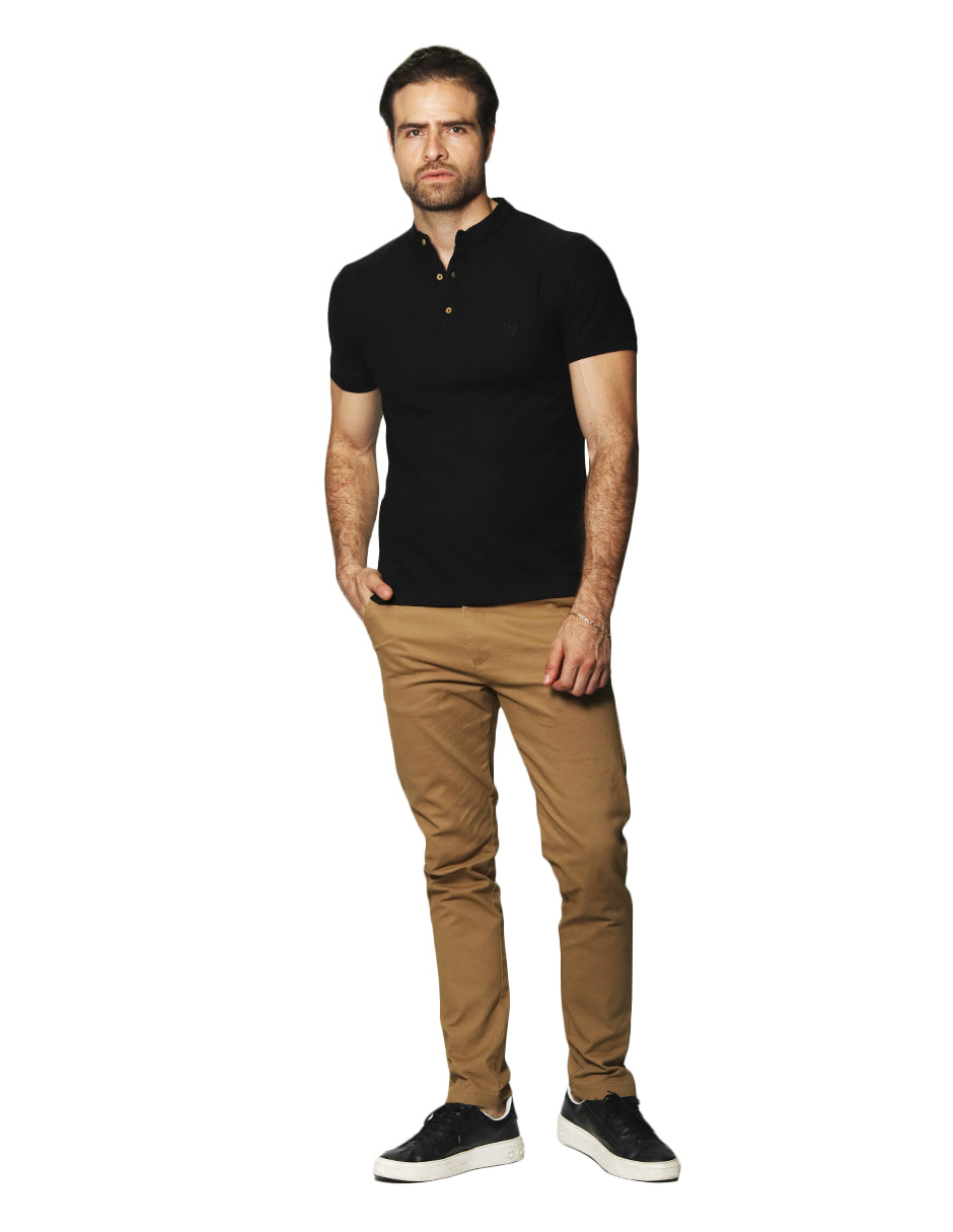 Playeras Polo Para Hombre De Manga Corta Lisa Basica Con Logo Bordado Cuello Mao Slim Fit APCMAB Negro
