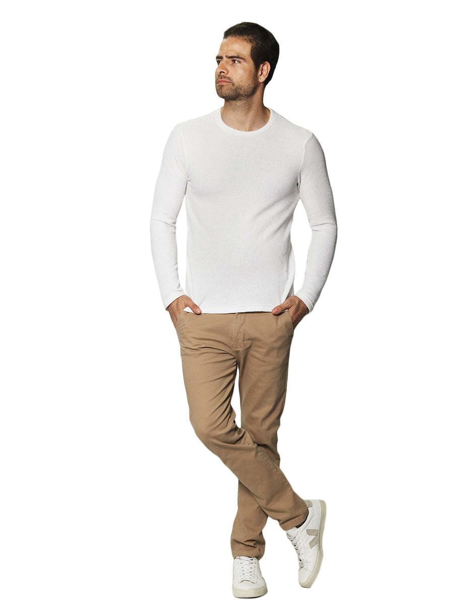 Playeras Para Hombre Manga Larga Con Textura A45316 Beige