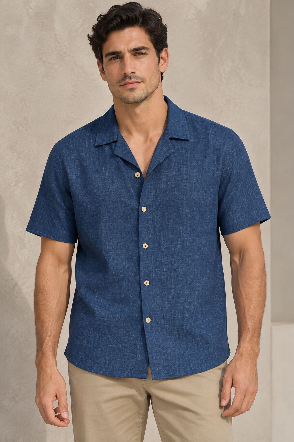Camisas Para Hombre Tipo Lino Corte Relaxed Estilo Resort B61551 Indigo