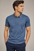 Playeras Polo Para Hombre Microperforada Super Stretch Detalles Contrastantes A65410 Marino