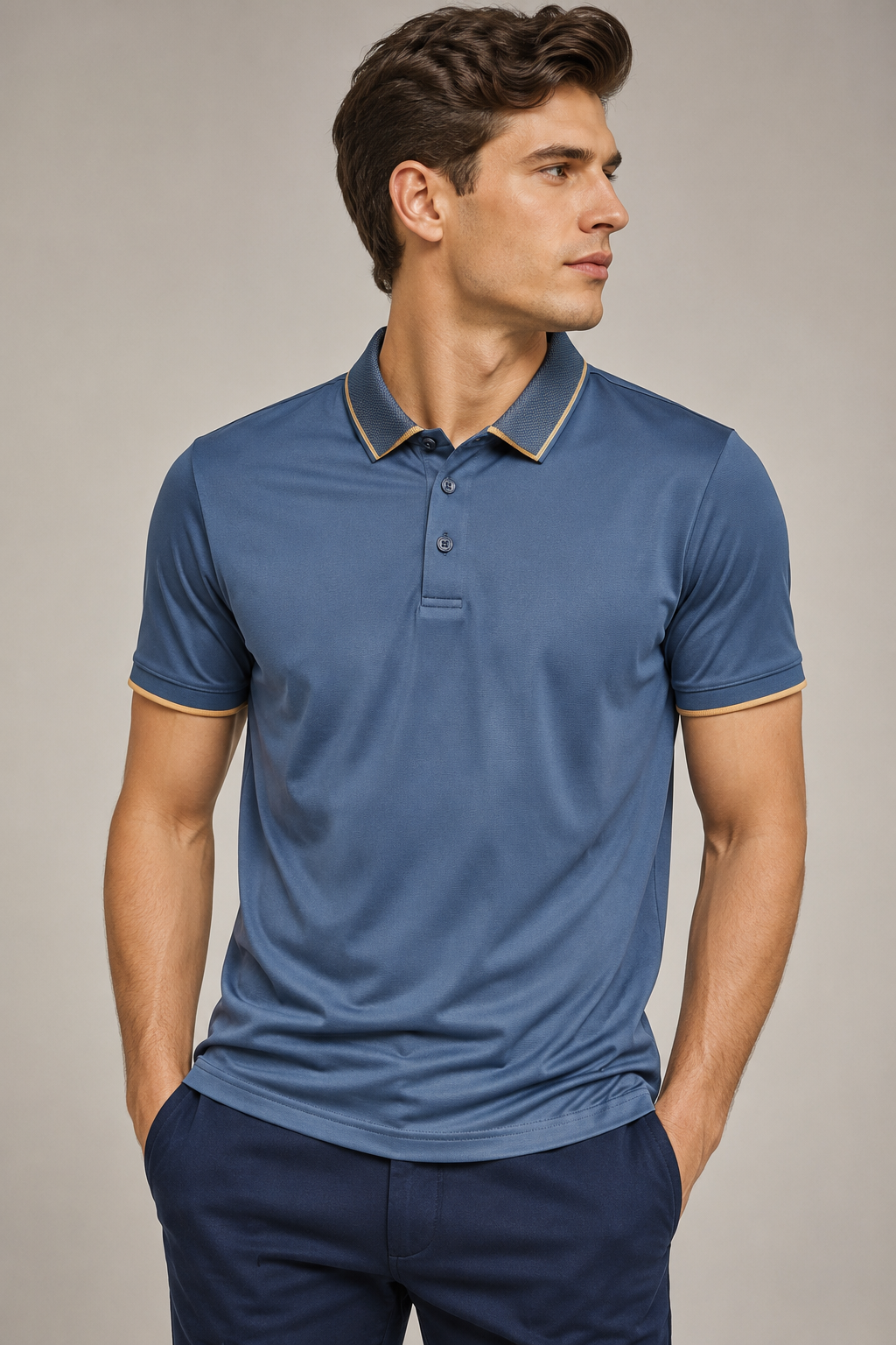 Playeras Polo Para Hombre Microperforada Super Stretch Detalles Contrastantes A65410 Marino