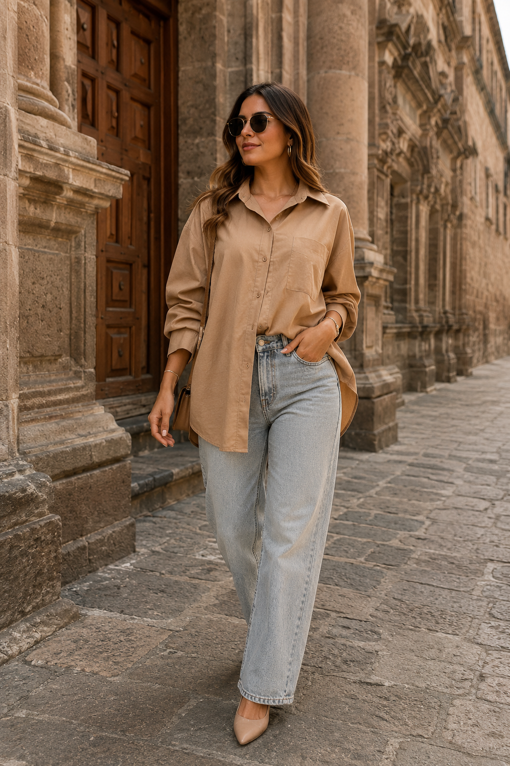 Blusas Para Mujer Camisera Oversize Popelina N61109 Cocoa