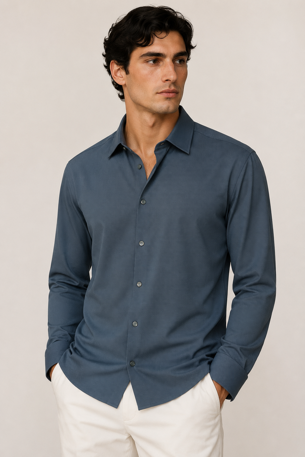 Camisas Para Hombre Super Stretch Con Textura Non Iron B55403 Teal