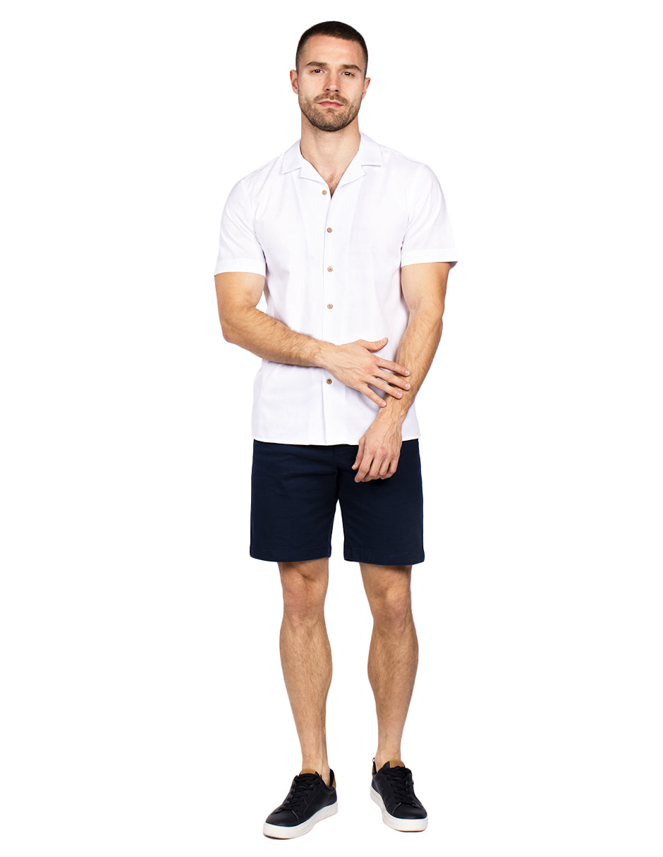 Camisas Para Hombre Jacquard De Manga Corta B51361 Blanco