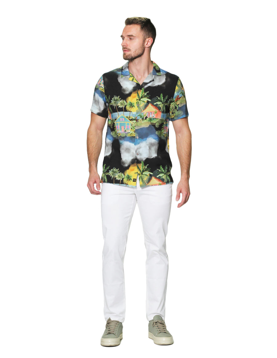 Camisas Para Hombre Bobois Moda Casuales Manga Corta Relaxed Fit Estampada Tropical B32390 Unico