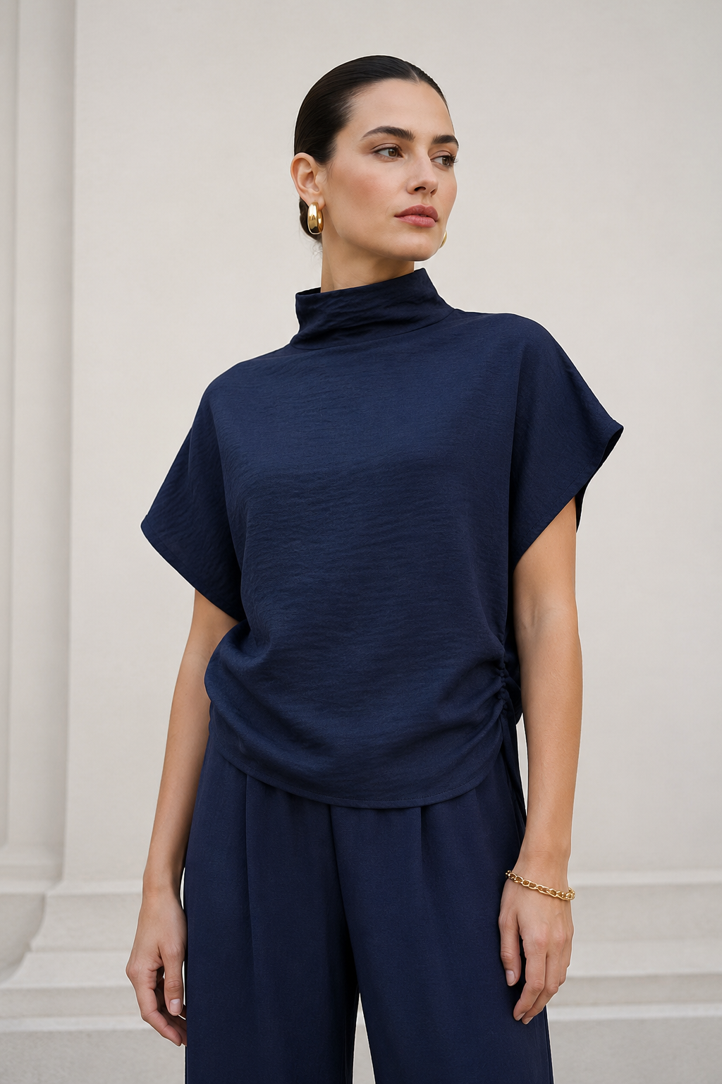 Blusas Para Mujer Cuello Alto Holgada N63124 Marino