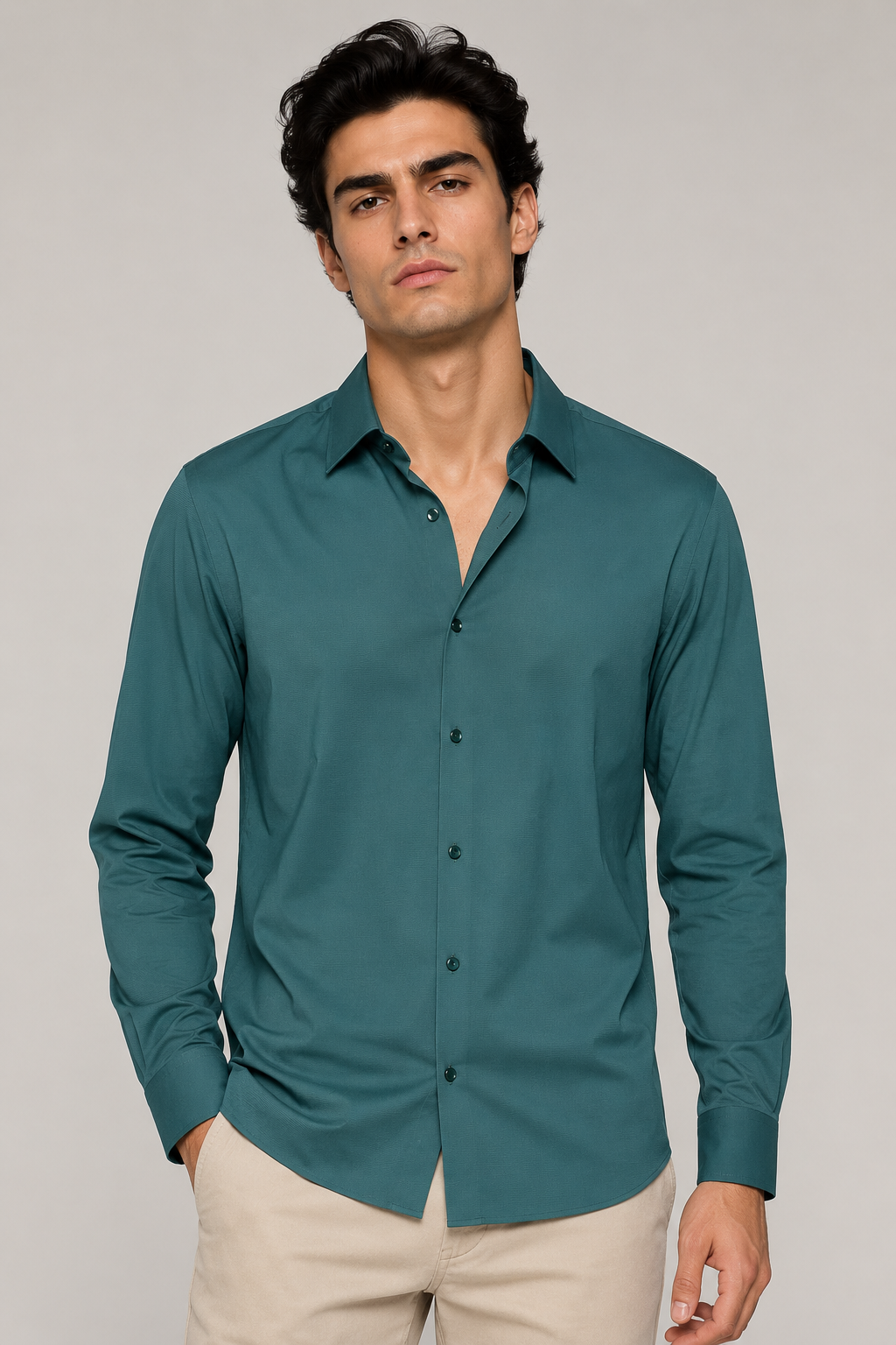 Camisas Para Hombre Super Stretch Con Textura Non Iron B55403 Verde