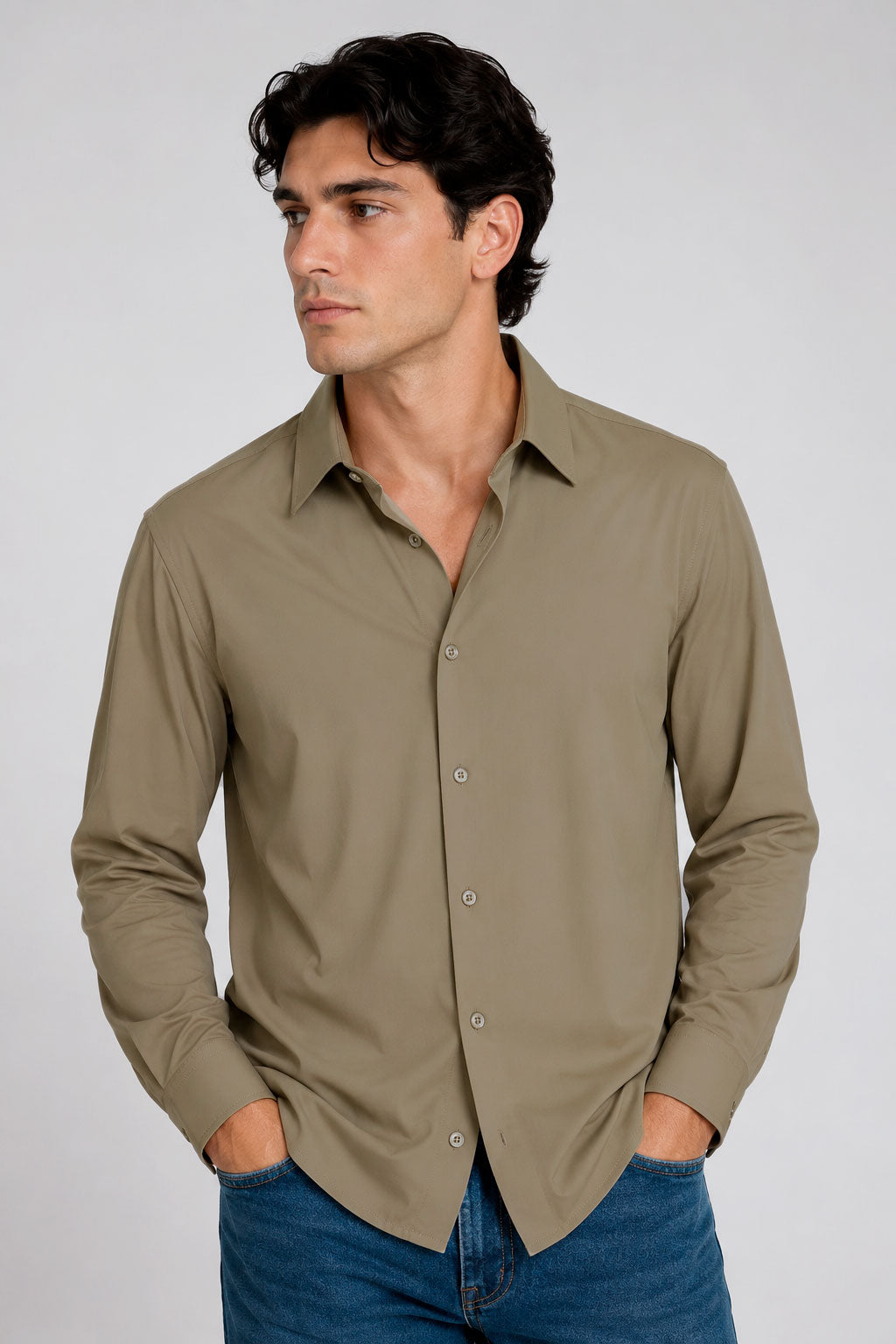 Camisas Para Hombre Super Stretch Sin Arrugas B55401 Kaki