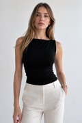 Blusas Para Mujer Sin Mangas Con Cuello Barco Con Fruncido Lateral N63112 Negro