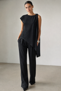 Blusas Para Mujer Asimétrica Con Lazo En Hombro Y Caída Lateral N63137 Negro