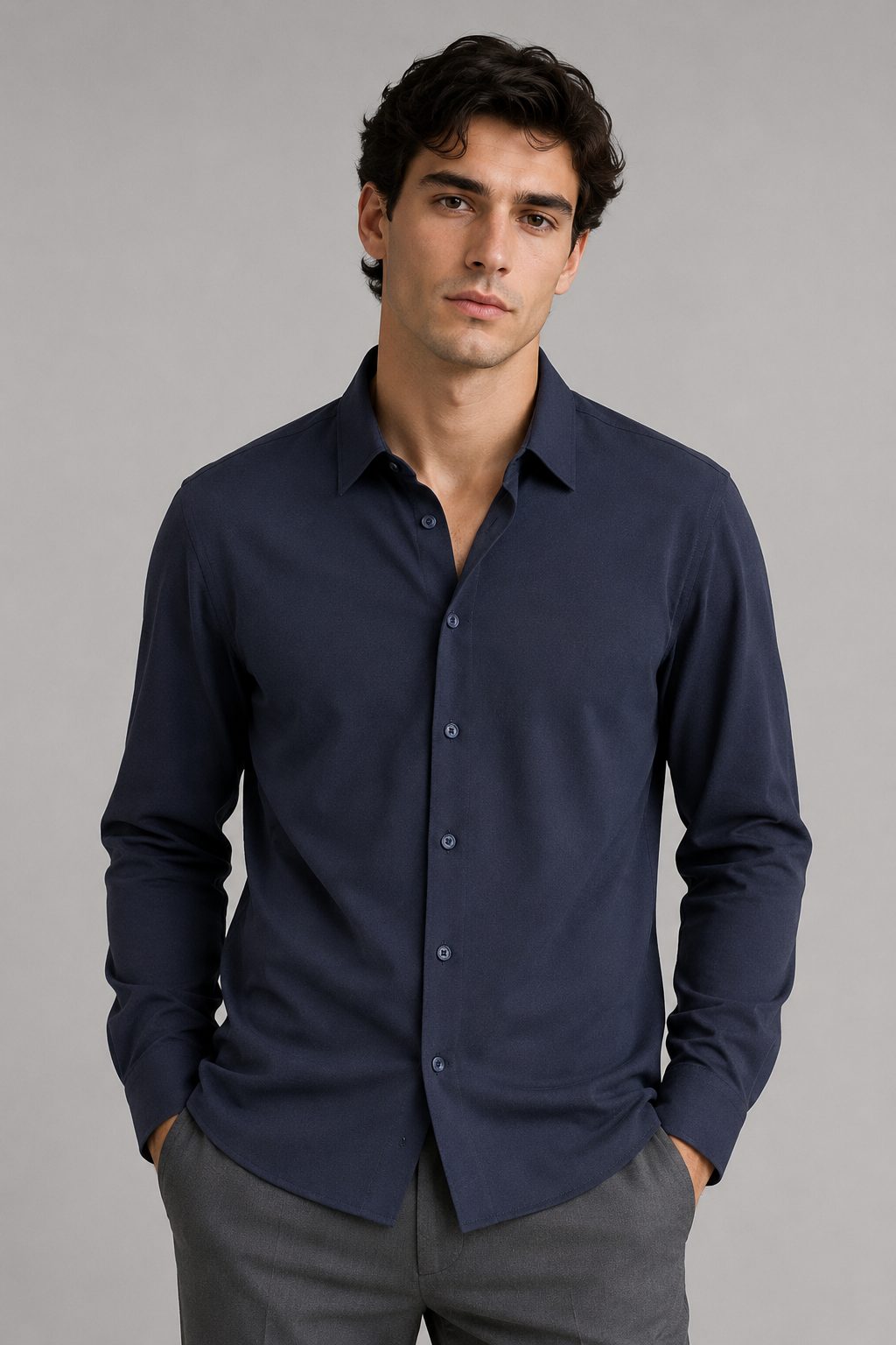 Camisas Para Hombre Piqué De Punto Super Stretch Non Iron B55405 Marino