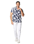 Camisas Para Hombre Bobois Moda Casuales De Manga Corta Cuello Italiano Con Estampado Regular Fit B41591 Marino