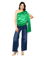 Blusas Para Mujer Satinada De Un Hombro N51100 Verde